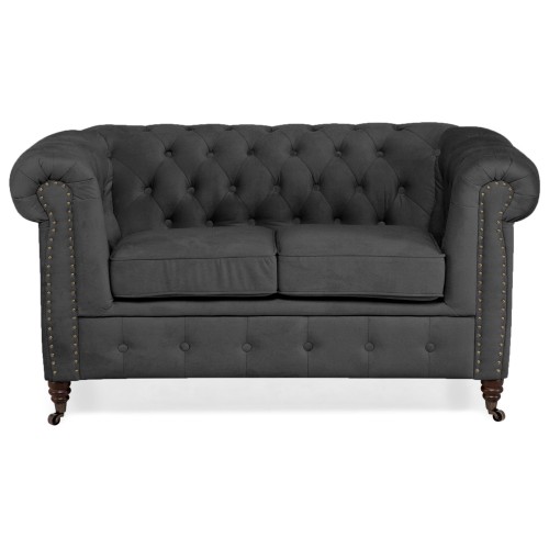 Chesterfiled Deluxe Καναπές 2θέσιος Βελούδο Γκρι CHES017 150x86x80cm