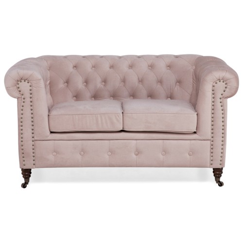 Chesterfiled Deluxe Καναπές 2θέσιος Βελούδο Ροζ Γιασεμί CHES018 150x86x80cm