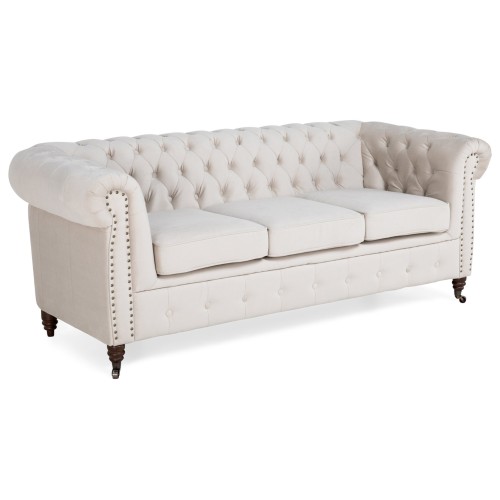Chesterfiled Deluxe Καναπές 3θέσιος Βελούδο Μπεζ CHES002 203x86x80cm