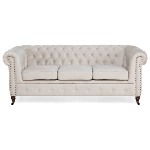 Chesterfiled Deluxe Καναπές 3θέσιος Βελούδο Μπεζ CHES002 203x86x80cm