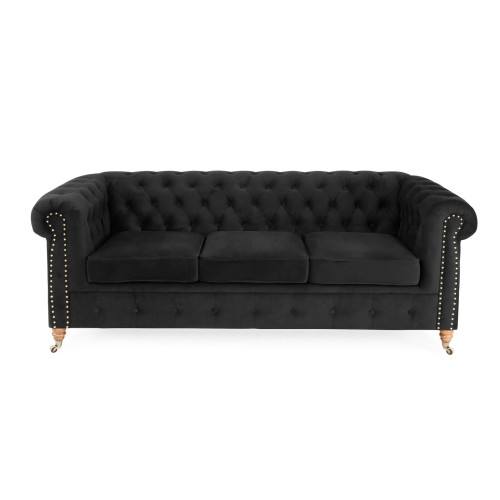 Chesterfiled Deluxe Καναπές 3θέσιος Βελούδο Μαύρο CHES003 203x86x80cm