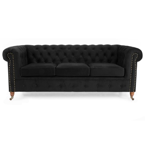 Chesterfiled Deluxe Καναπές 3θέσιος Βελούδο Μαύρο CHES003 203x86x80cm