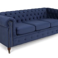 Chesterfiled Καναπές 3θέσιος Βελούδο Μπλε CHES001 203x86x80cm