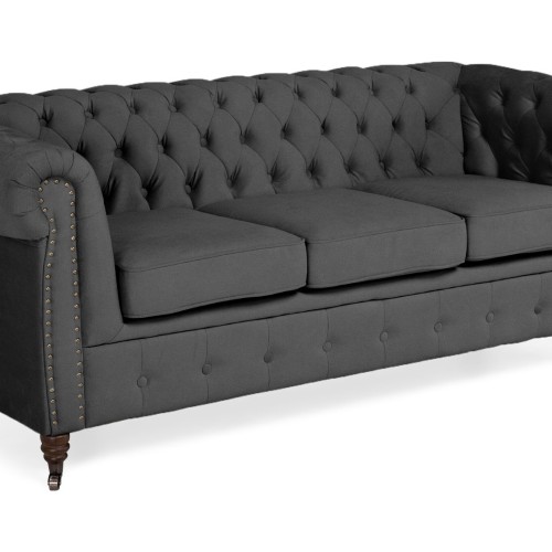 Chesterfiled Deluxe Καναπές 3θέσιος Βελούδο Γκρι CHES006 203x86x80cm