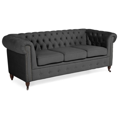 Chesterfiled Deluxe Καναπές 3θέσιος Βελούδο Γκρι CHES006 203x86x80cm