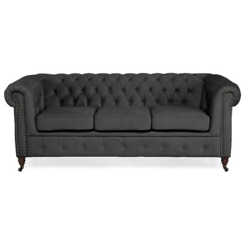 Chesterfiled Deluxe Καναπές 3θέσιος Βελούδο Γκρι CHES006 203x86x80cm