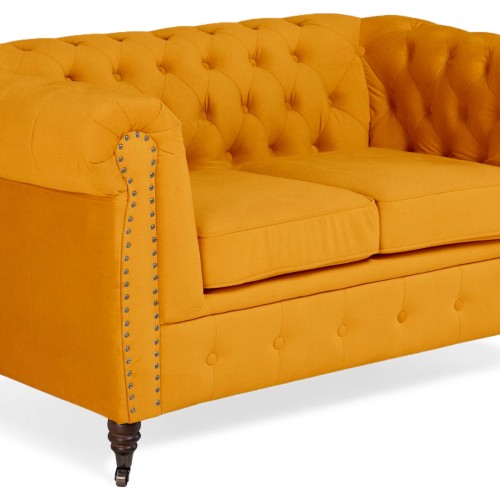 Chesterfiled Deluxe Καναπές 2θέσιος Βελούδο Μουσταρδί CHES020 150x86x80cm