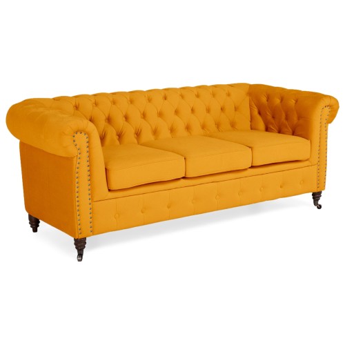 Chesterfiled Deluxe Καναπές 3θέσιος Βελούδο Μουσταρδί CHES009 203x86x80cm