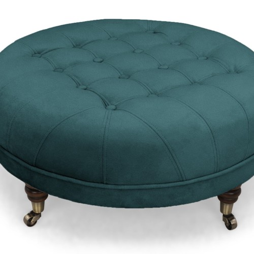 Chesterfield Deluxe Σκαμπό Σαλονιού Στρογγυλό Βελούδο Πετρόλ CHES126 80x80x32cm