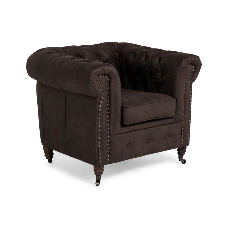 Chesterfield Deluxe Πολυθρόνα Ύφασμα Καφέ Σκούρο CHES110 94x86x80cm