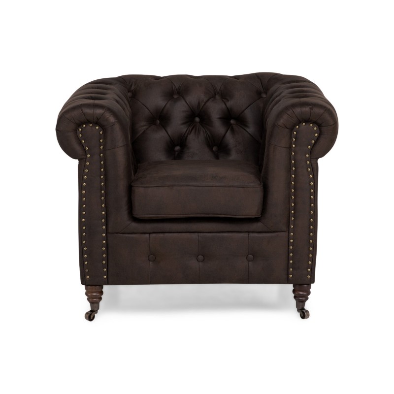 Chesterfield Deluxe Πολυθρόνα Ύφασμα Καφέ Σκούρο CHES110 94x86x80cm
