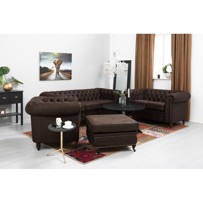 Chesterfield Deluxe Πολυθρόνα Ύφασμα Καφέ Σκούρο CHES110 94x86x80cm