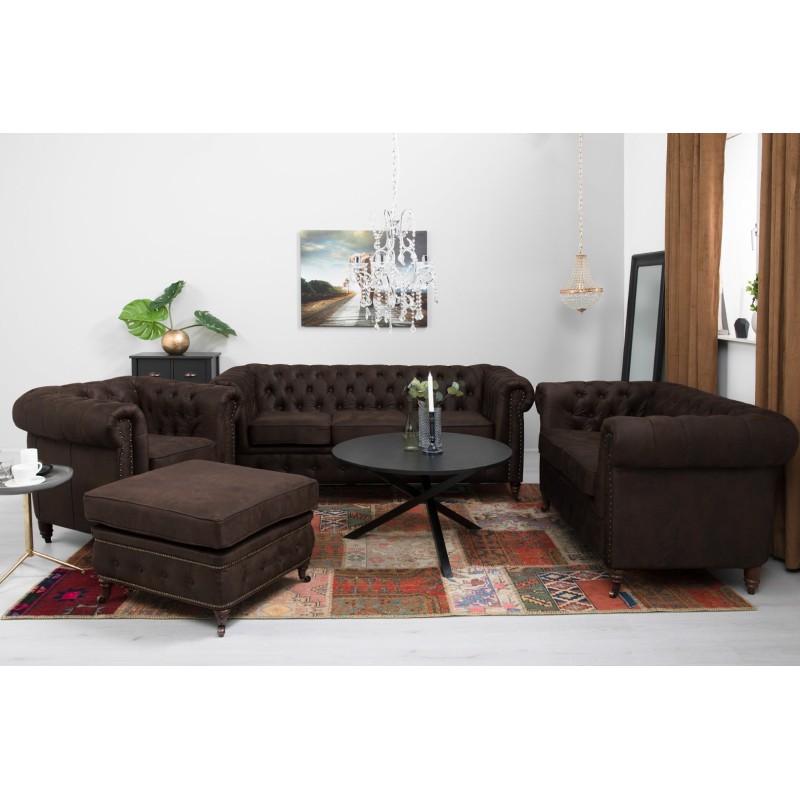 Chesterfield Deluxe Πολυθρόνα Ύφασμα Καφέ Σκούρο CHES110 94x86x80cm
