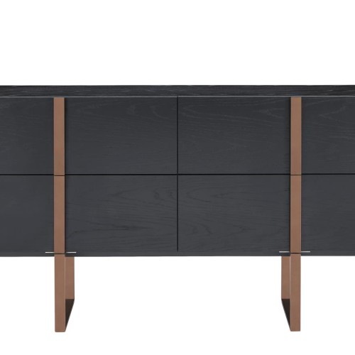Μπουφές Hudson από MDF σε μαύρο και ροζ-χρυσό 180x43x90cm