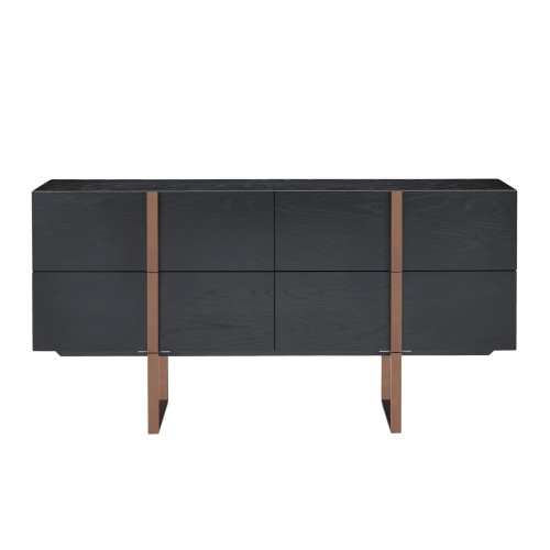Μπουφές Hudson από MDF σε μαύρο και ροζ-χρυσό 180x43x90cm
