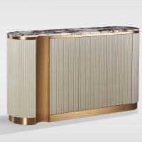 Μπουφές Stilig από MDF σε απόχρωση κρεμ με χρυσές λεπτομέρειες και μαρμάρινη επιφάνεια 158x40x88cm