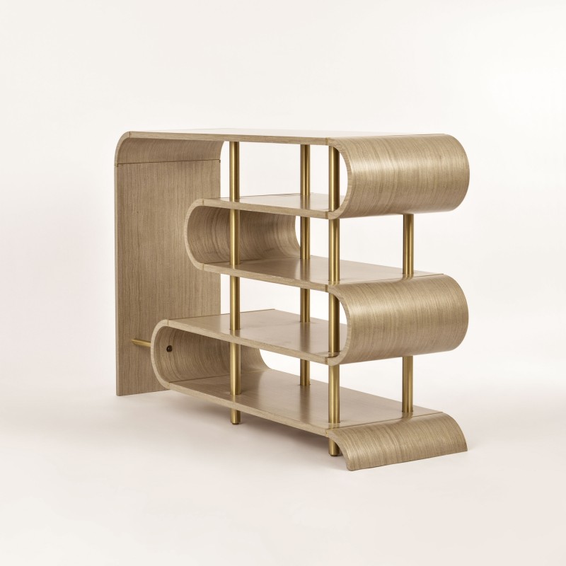 Τραπέζι κονσόλας Stilig από MDF σε γκρι κα χρυσό 122x36x81cm