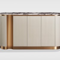 Μπουφές Stilig από MDF σε απόχρωση κρεμ με χρυσές λεπτομέρειες και μαρμάρινη επιφάνεια 158x40x88cm