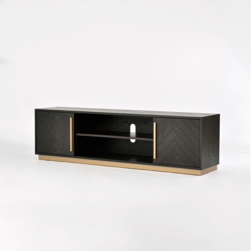 Έπιπλο TV Seville από ξύλο βελανιδιάς σε μαύρο 180x38x50cm