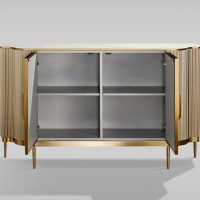 Μπουφές Stilig από MDF σε χρυσή απόχρωση με λευκή επιφάνεια 150x40x88cm