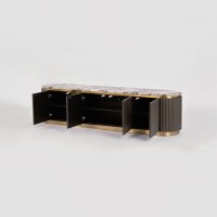 ΄Έπιπλο TV Stilig από MDF με μαρμάρινη επιφάνεια και χρυσές λεπτομέρειες 200x40x50cm