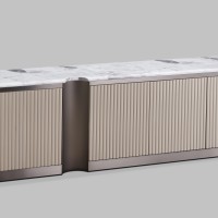 Έπιπλο TV Stilig από MDF σε μπεζ απόχρωση και μαρμάρινη επιφάνεια 200x40x50cm