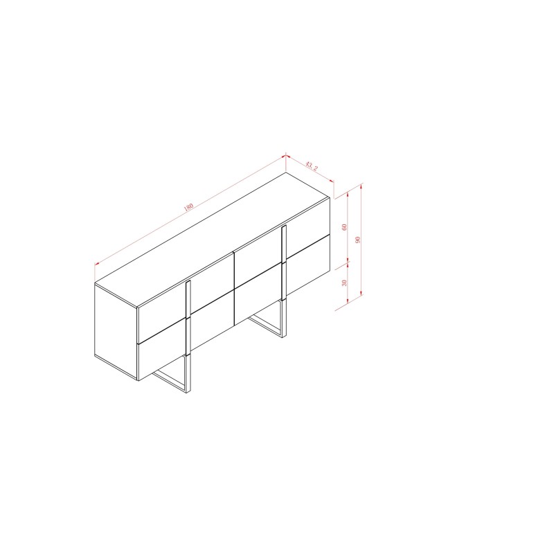 Μπουφές Hudson από MDF σε μαύρο και ροζ-χρυσό 180x43x90cm