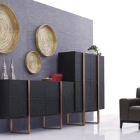 Μπουφές Hudson από MDF σε μαύρο και ροζ-χρυσό 180x43x90cm