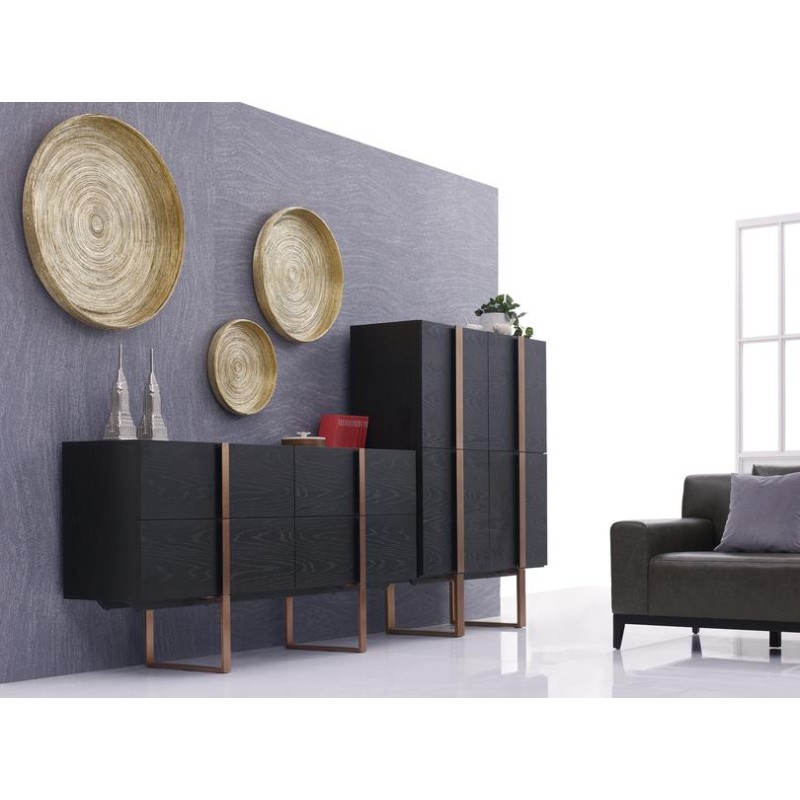 Μπουφές Hudson από MDF σε μαύρο και ροζ-χρυσό 180x43x90cm