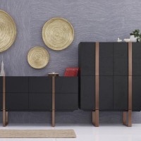 Μπουφές Hudson από MDF σε μαύρο και ροζ-χρυσό 180x43x90cm