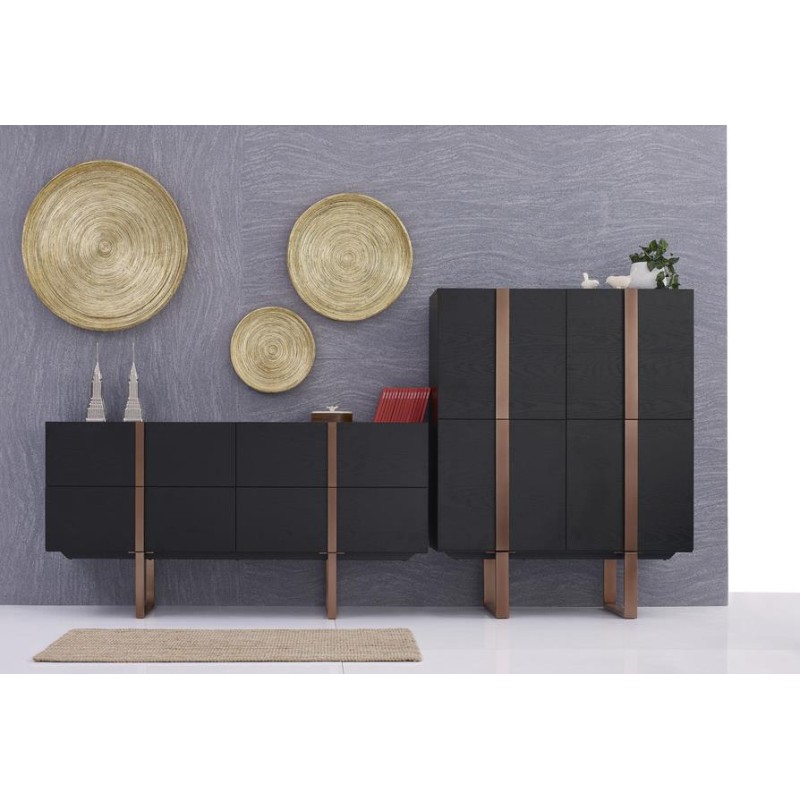 Μπουφές Hudson από MDF σε μαύρο και ροζ-χρυσό 180x43x90cm