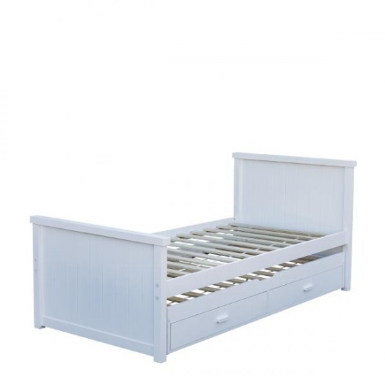 Elliot κρεβάτι, Υ90x100x210εκ. (για στρώμα 90x190εκ.) με έξτρα συρόμενο κρεβάτι - αποθηκευτικό χώρο, σε λευκό χρώμα