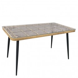Τραπέζι Κήπου ArteLibre QUITO Φυσικό/Μαύρο Μέταλλο/Rattan/Γυαλί 160x90x78cm