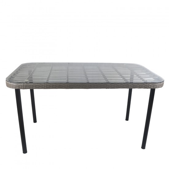Τραπέζι Κήπου ArteLibre AMPLAS Γκρι/Μαύρο Μέταλλο/Rattan/Γυαλί 140x80x73cm