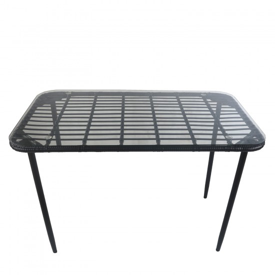 Τραπέζι Κήπου ArteLibre ANNIUS Μαύρο Μέταλλο/Rattan/Γυαλί 120x70x78cm