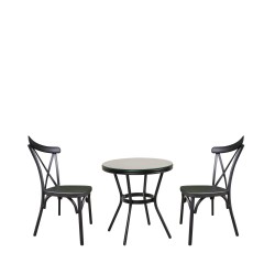 Σετ Τραπεζαρία Κήπου ArteLibre BURUNDI Μαύρο Αλουμίνιο/Γυαλί Με 2 Καρέκλες 14990213
