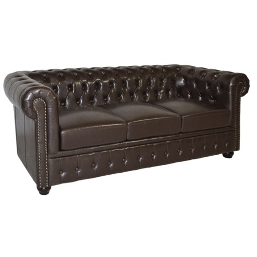 ΚΑΝΑΠΕΣ 3ΘΕΣΙΟΣ T.CHESTERFIELD HM3009.01 ΤΕΧΝΟΔΕΡΜΑ ΣΚΟΥΡΟ ΚΑΦΕ 208x90x73Υ εκ.