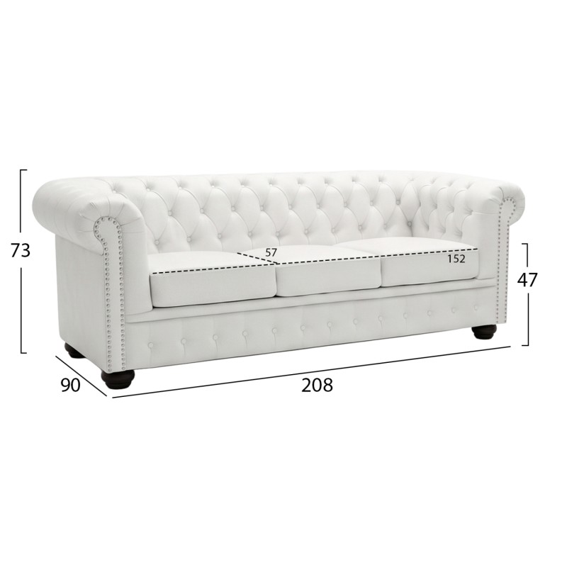 ΚΑΝΑΠΕΣ 3ΘΕΣΙΟΣ T.CHESTERFIELD HM3009.02 ΤΕΧΝΟΔΕΡΜΑ ΛΕΥΚΟ ΜΑΤ 208x90x73 εκ.