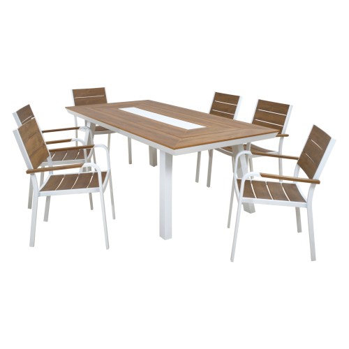 ΣΕΤ ΤΡΑΠΕΖΑΡΙΑΣ TABER HM10738.01 ΤΡΑΠΕΖΙ & 6 ΠΟΛΥΘΡΟΝΕΣ-ΑΛΟΥΜΙΝΙΟ & POLYWOOD-ΛΕΥΚΟ