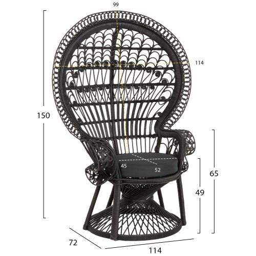 ΠΟΛΥΘΡΟΝΑ ROYAL PEACOCK HM9342.03 RATTAN ΜΑΥΡΟ-ΜΑΞΙΛΑΡΙ ΜΑΥΡΟ 114x72x150Yεκ.