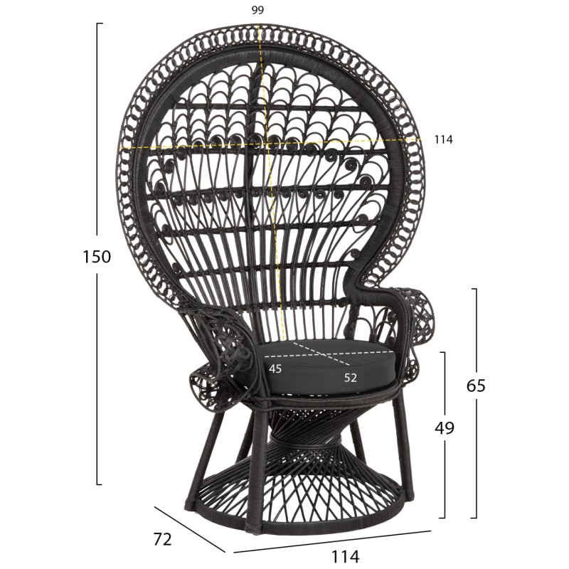 ΠΟΛΥΘΡΟΝΑ ROYAL PEACOCK HM9342.03 RATTAN ΜΑΥΡΟ-ΜΑΞΙΛΑΡΙ ΜΑΥΡΟ 114x72x150Yεκ.
