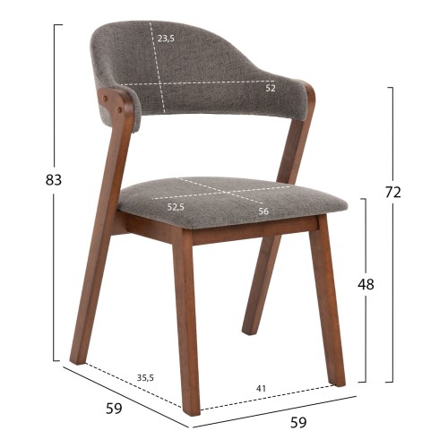 Σετ-2Τεμ.ΚΑΡΕΚΛΑ RIDER HM9734.01 RUBBERWOOD ΣΕ ΚΑΡΥΔΙ-ΥΦΑΣΜΑ ΓΚΡΙ 59x59x83Yεκ.