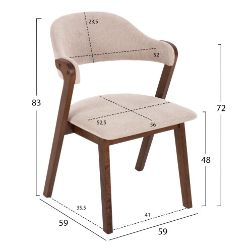 Σετ-2Τεμ.ΚΑΡΕΚΛΑ RIDER HM9734.02 RUBBERWOOD ΣΕ ΚΑΡΥΔΙ-ΥΦΑΣΜΑ ΕΚΡΟΥ 59x59x83Yεκ.