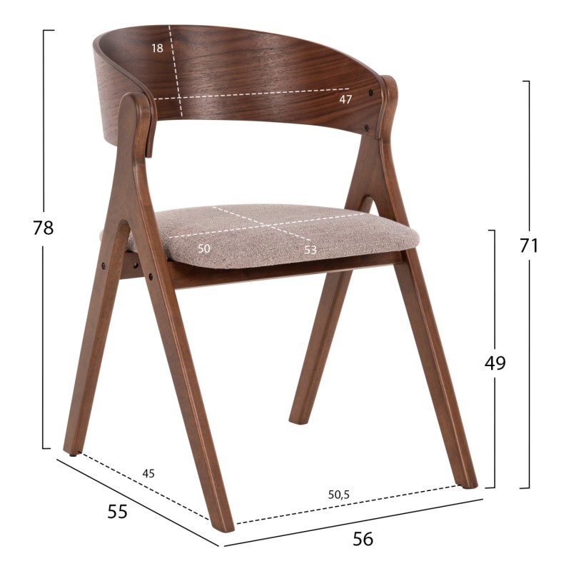Σετ-2Τεμ.ΚΑΡΕΚΛΑ NEKKER HM9739.01 RUBBERWOOD ΣΕ ΚΑΡΥΔΙ-ΜΠΕΖ ΥΦΑΣΜΑ ΚΑΘΙΣΜΑ 56x55x78Yεκ.