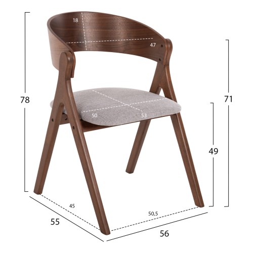 Σετ-2Τεμ.ΚΑΡΕΚΛΑ NEKKER HM9739.02 RUBBERWOOD ΣΕ ΚΑΡΥΔΙ-ΓΚΡΙ ΥΦΑΣΜΑ ΚΑΘΙΣΜΑ 56x55x78Yεκ.