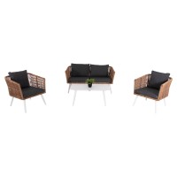 ΣΑΛΟΝΙ ΕΞ.ΧΩΡΟΥ 4ΤΜΧ FREJA HM6057.01 ΑΛΟΥΜ. ΛΕΥΚΟ-PE RATTAN ΜΠΕΖ-ΑΝΘΡΑΚΙ ΜΑΞΙΛΑΡΙΑ