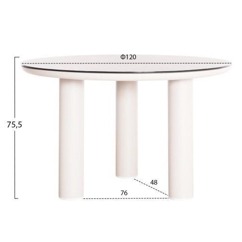ΤΡΑΠΕΖΙ ΑΛΟΥΜΙΝΙΟΥ DOSUN HM6201.02 ΚΡΕΜ ΣΚΕΛΕΤΟΣ-3D PRINT ΓΥΑΛΙ-ΚΕΡΑΜΙΚΟ LOOK Φ120εκ