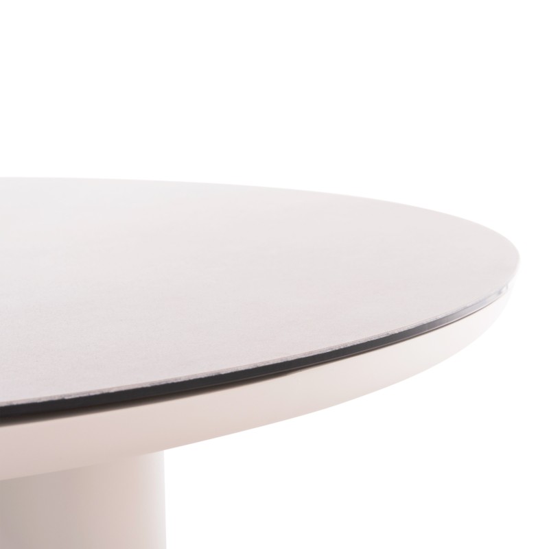 ΤΡΑΠΕΖΙ ΑΛΟΥΜΙΝΙΟΥ DOSUN HM6201.02 ΚΡΕΜ ΣΚΕΛΕΤΟΣ-3D PRINT ΓΥΑΛΙ-ΚΕΡΑΜΙΚΟ LOOK Φ120εκ