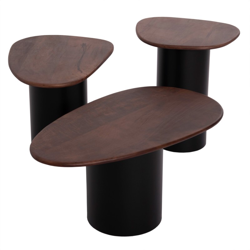 ΤΡΑΠΕΖΙA ΣΑΛΟΝΙΟΥ 3ΤΜΧ PEBBLES HM18004 MANGO TOP-ΜΕΤΑΛΛΙΚΕΣ ΜΑΥΡΕΣ ΒΑΣΕΙΣ