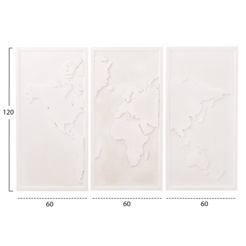 ΠΙΝΑΚΑΣ 3-ΠΤΥΧΟΣ WORLD MAP SANTORINI HM4504 MDF ΣΕ ΥΠΟΛΕΥΚΟ ΧΡΩΜΑ 180x4(πάχος)x120Υεκ.